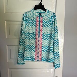 Chevron Pattern Long Sleeve Rash Guard Swim Shirt